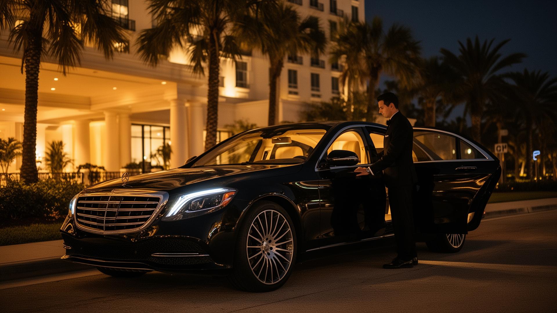 Luxury black sedan with chauffeur in Melbourne, Florida